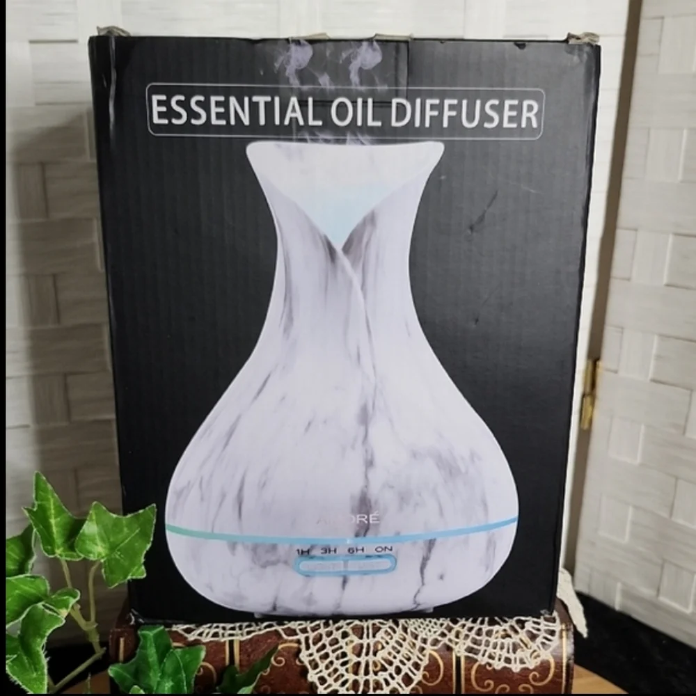 👉*NWT* WHITE MARBLE ULTRASONIC 300ML AROMA DIFFUSER ~7 COLORS LED LIGHT ~NIB